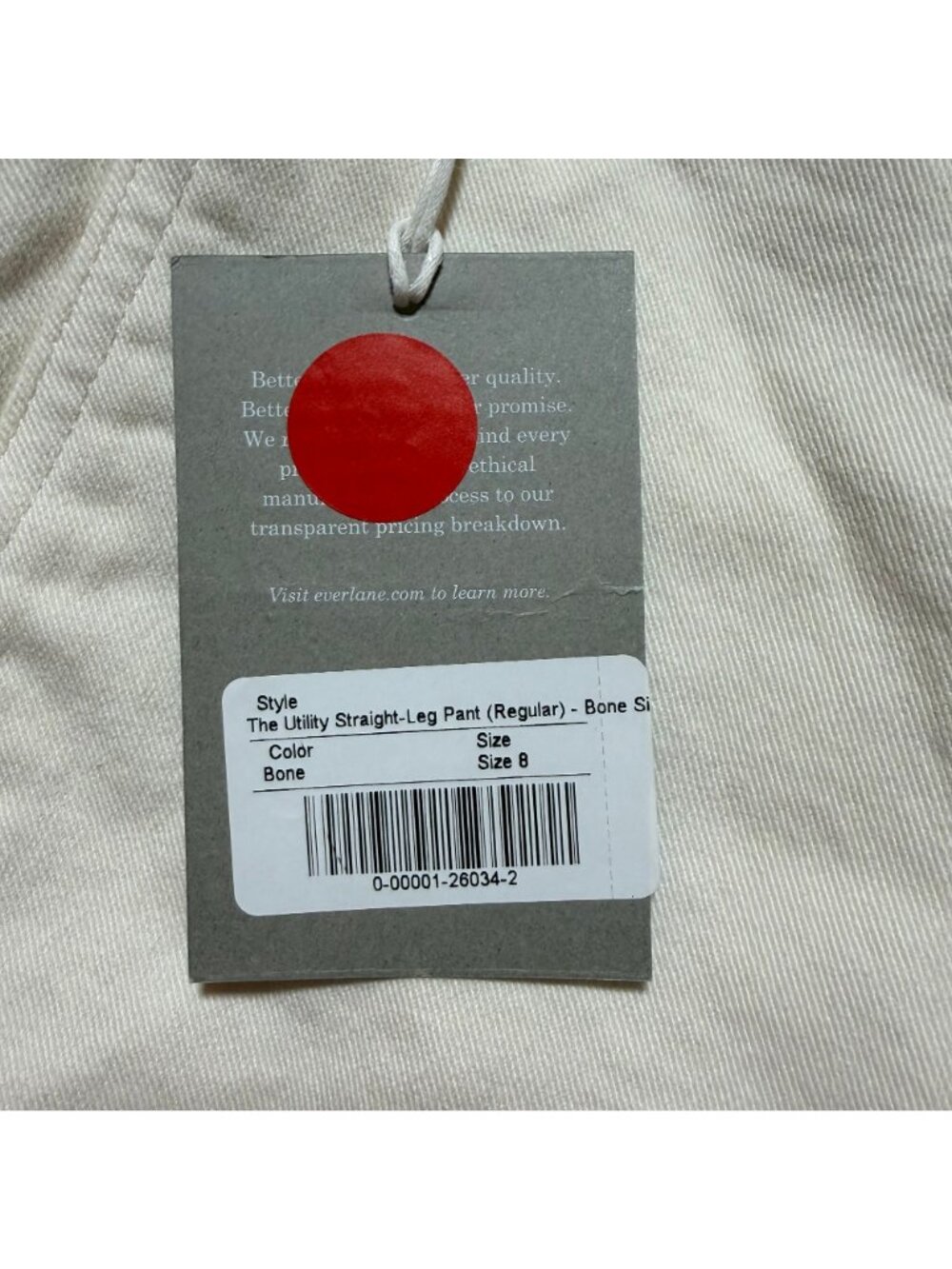 Everlane The Utility Straight Leg Pant Bone Size 8 Regular NWT - Picture 3 of 5